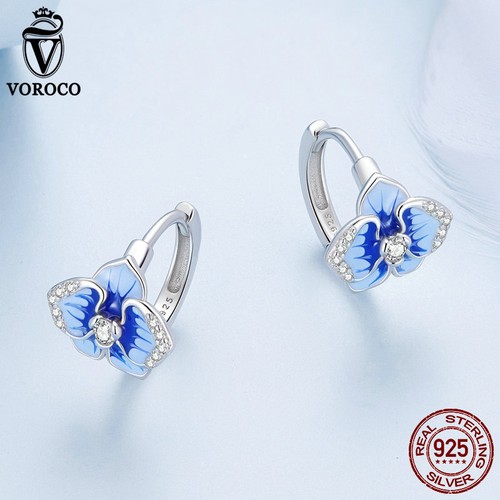 Voroco Plata Esterlina 925 Mariposa Orquídea Circonial Clips para Orejas Pendientes Joyería Mujeres - Imagen 6 de 16