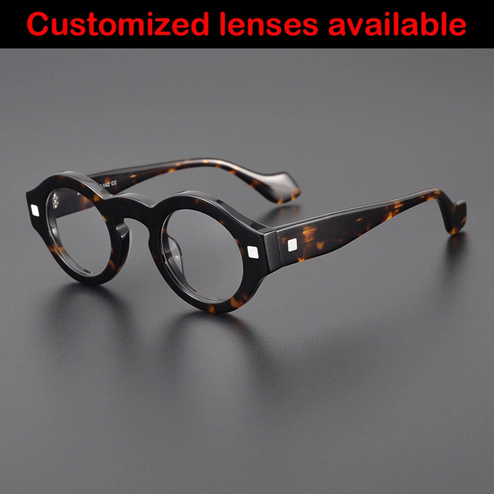 Men Handmade Round Glasses Frame Women Thick Classic 42mm Eyeglasses Acetate A