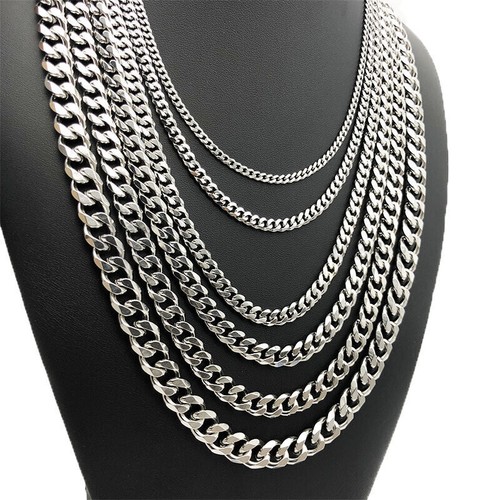 18ct Gold Plated Men Women Silver Stainless Steel Cuban Curb Link Chain Necklace - Picture 33 of 36