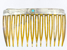VTG NAVAJO NATIVE AMERICAN STERLING SILVER w/ TURQUOISE STONE ARTISAN HAIR COMB