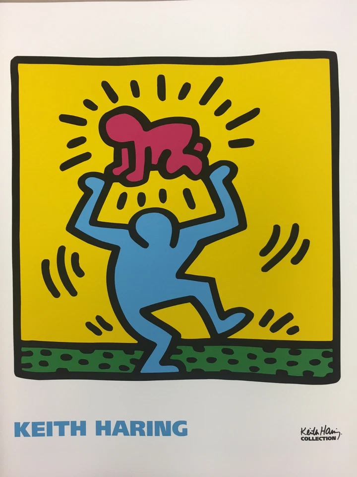 IMPRESIÓN DE ARTE POP - KH09 por Keith Haring 22x20 bailando con bebé sobre la cabeza póster Foto 2 de 4