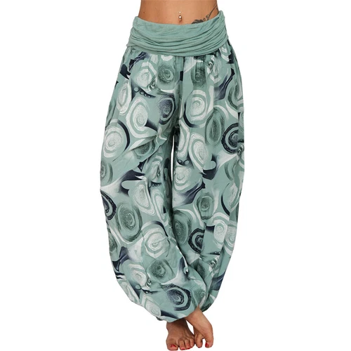Women Elastic Waist Boho Floral Harem Trousers Baggy Wide Leg Palazzo Pants - Picture 9 of 60