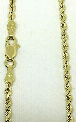 14K Yellow Gold Diamond Cut Rope Chain 18 Inches 2.1mm Thick Necklace
