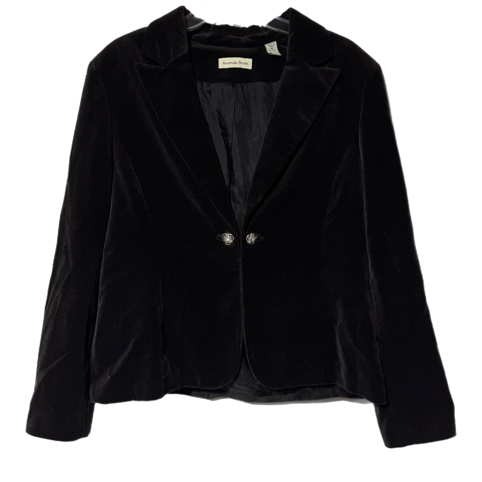 Винтажный Amanda Smith черный бархат со стразами кнопка блейзер куртка размер 16 - Изображение 2 из 4