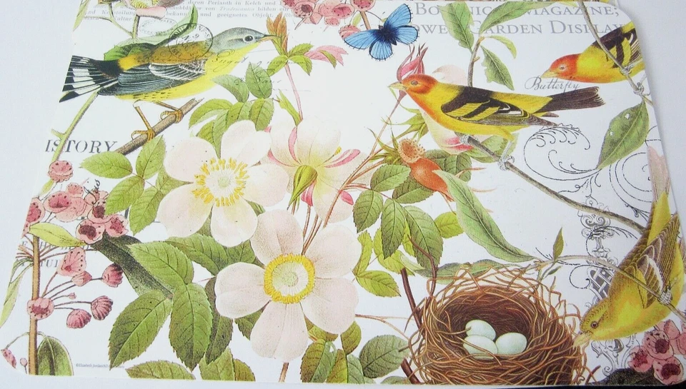 Französisches Land 3 Vinyl Tischsets Elizabeth Jordan Euro Vögel Botanicals 17"x11"