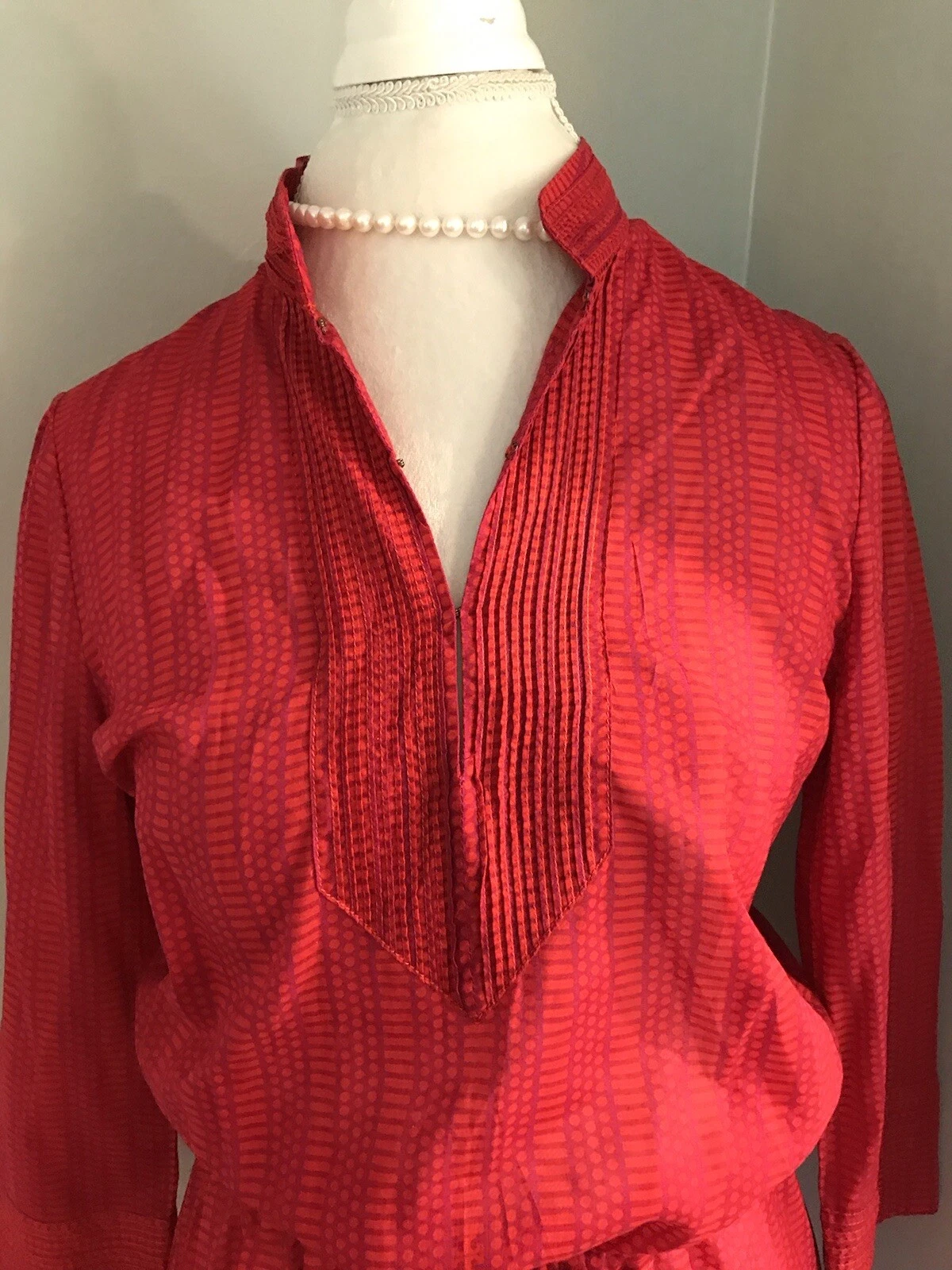 Abito tunica spiaggia copricostume cotone donna TORY BURCH TG 8 nuoto ROSSO VIOLA cravatta