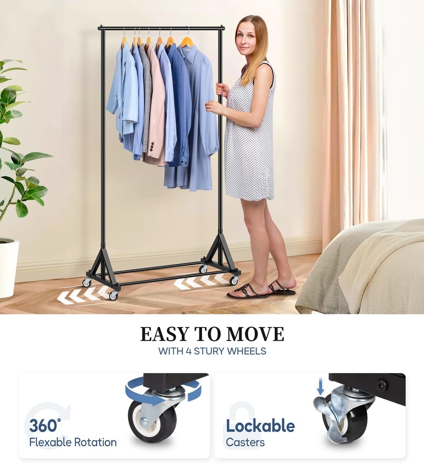 Heavy Duty Clothes Rack Rolling Clothing Racks for Hanging Clothes ...