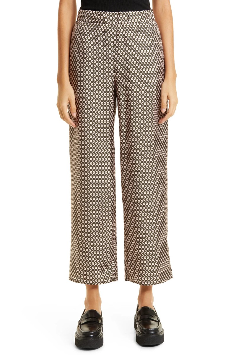 パンツ S MAX MARA SILK WIDE LEG PANTS MAX MARA Leisure Wide Leg Silk Pants Kaki Tan Print Trousers