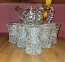 Rosby Clear by&nbsp;FOSTORIA 64oz Pitcher And Five 8oz Flat Tumblers - 1928 Discontin