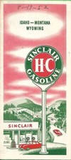 1952 SINCLAIR OIL Road Map IDAHO MONTANA WYOMING Rawlins Refinery Hotel Tetons