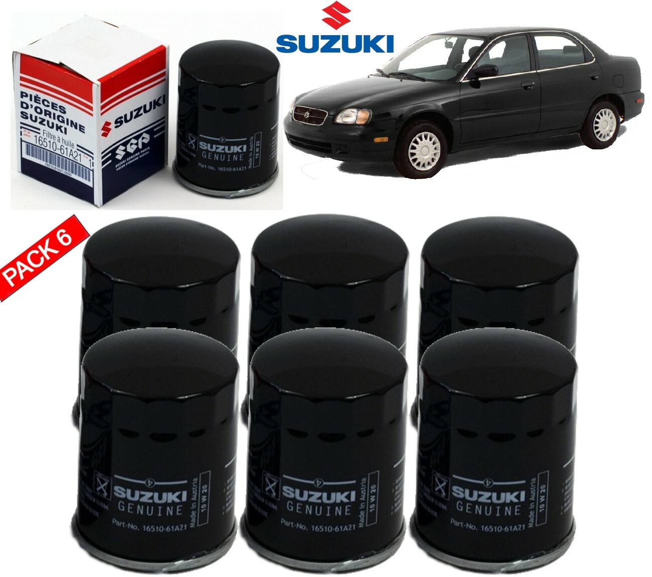 6 Pack OEM Genuine Suzuki Oil Filter 16510-61A21