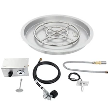 25" Round Stainless Steel Gas Burner Pan with Spark Ignition Kit  Rated 147000