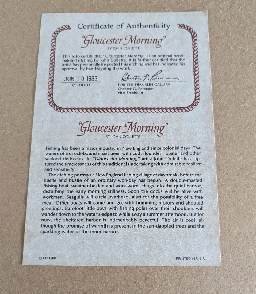 (2) John Collette Obra de Arte Original Enmarcada Coloreada a Mano Grabado Obra de Arte Firmada  Foto 4 de 4