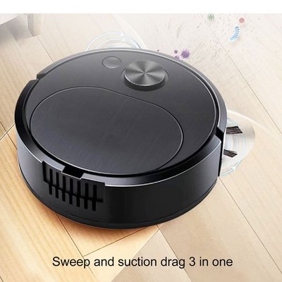 Robot Vacuum Cleaner 3 in 1 Sweeping Vacuuming Mopping for Hair Dust Stain Black