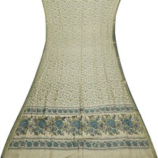 Vintage Cream Sarees 100 Pure Silk Printed Zari Border Sari 6YD Craft Fabric