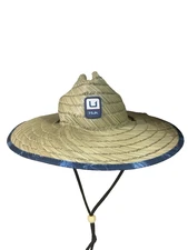 HUK Straw, Wide Brim Fishing & Beach Hat for Men NWT Fish and Flags