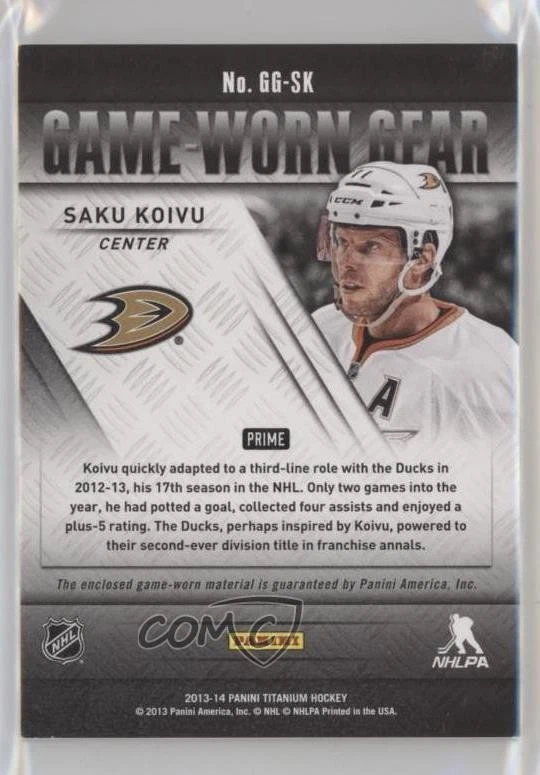 2013-14 Panini Titanium Game-Worn Gear Prime /50 Saku Koivu #GG-SK - Image 2 of 2