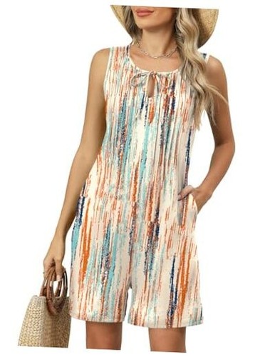 Womens Rompers 2025 Summer Trendy Pleated Jumpsuit Casual Loose Shorts