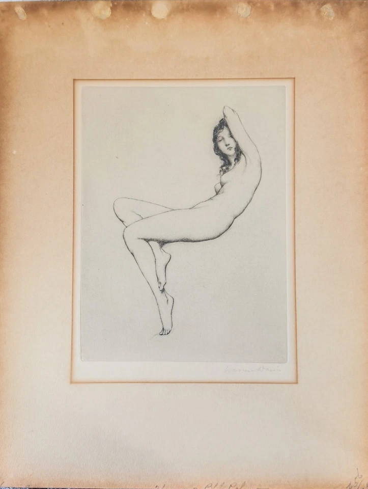 Warren B. Davis “Crescent Lady” / “After the Bath” (Nude) — Drypoint Original - Imagem 2 de 4