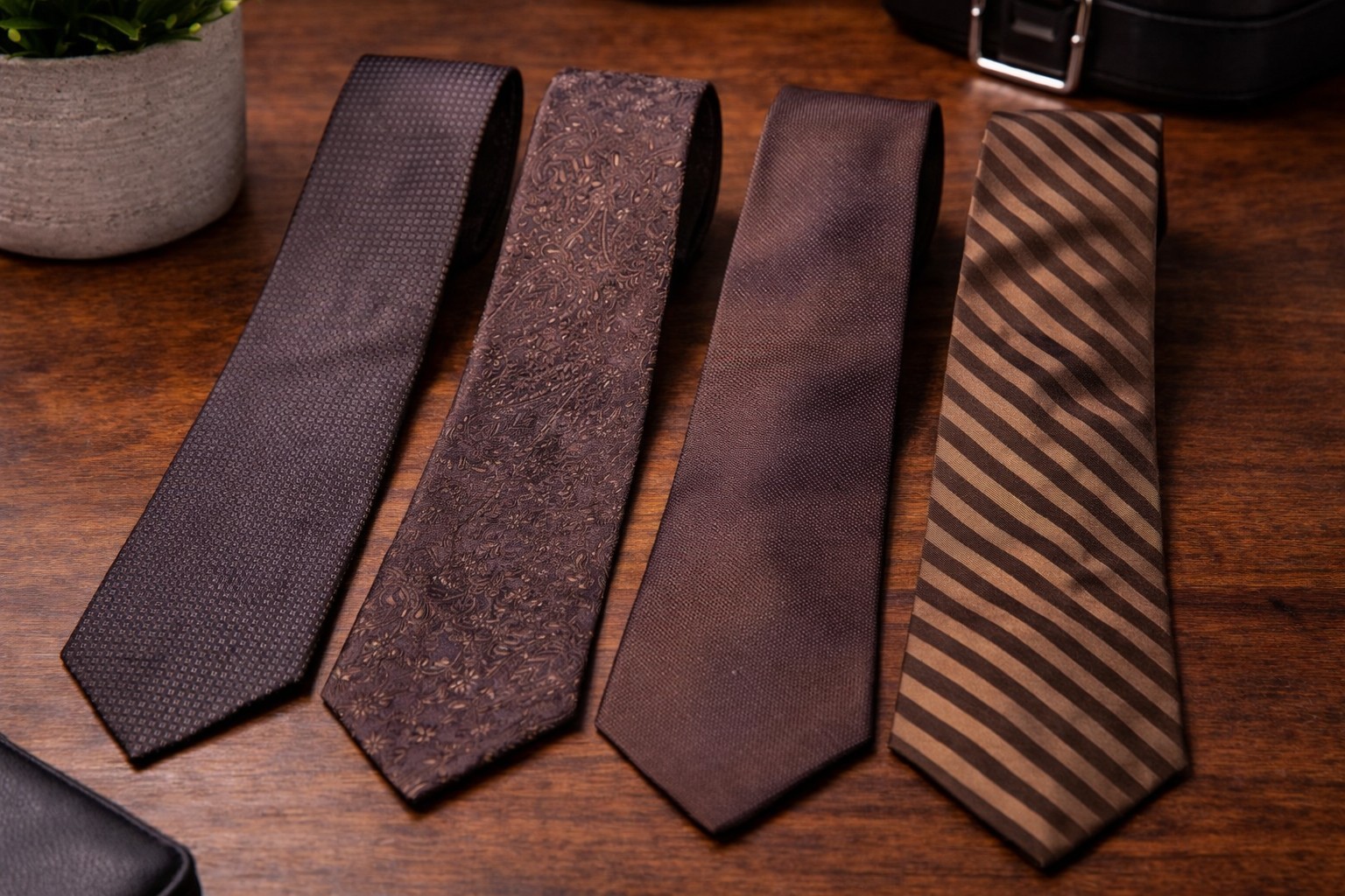 Mens Tie Lot 4 Brown Textured Paisley Striped Classic Neckties #19