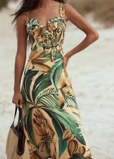 Farm Rio Bananart Yellow Flowered Bust Midi Dress NWT Sz L