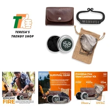 Carbon Steel Fire Striker, English Flint Stone & Char Cloth Traditional Hand ...