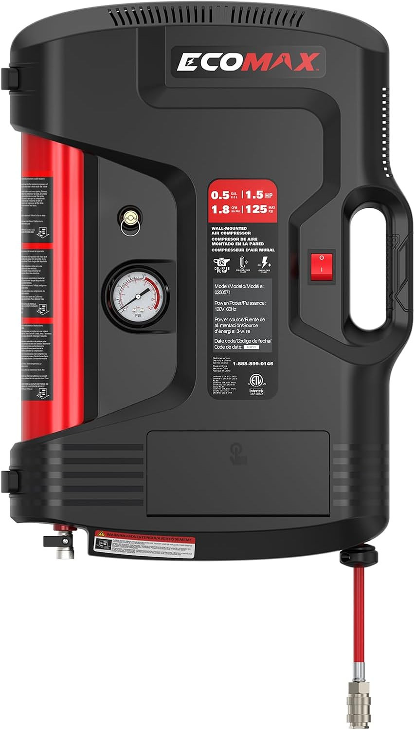 ECOMAX Wall Mount Air Compressor, Tire Inflator Portable Air Compressor, Oil-Fre