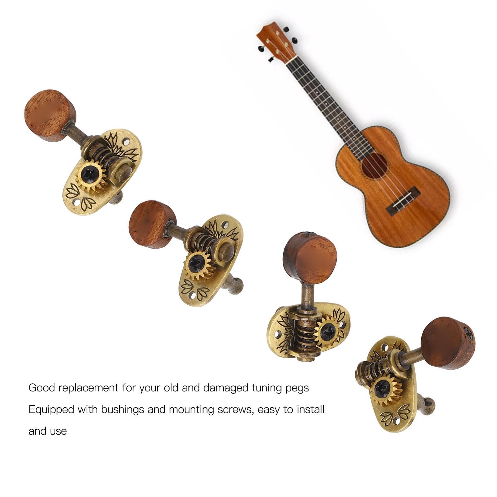 4 Pcs Ukulele Tuning Pegs 2R 2L Metal Rosewood Elegant Exquisite Machine Head...