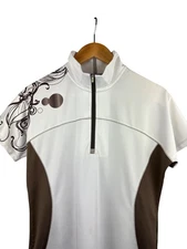 Annika Cutter & Buck Womens Half-Zip Short Sleeve Polo Shirt M White & Brown