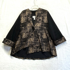 Joseph Ribkoff Blazer Jacket Women's 12 Black Gold One Button Asymmetrical Hem