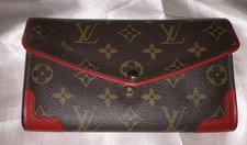 Louis Vuitton Brown Monogram Red Retiro Portefeuille Sarah Wallet