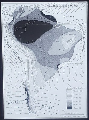 1917 Map, Annual Rainfall And Winds In South America, Magic Lantern Glass Slide