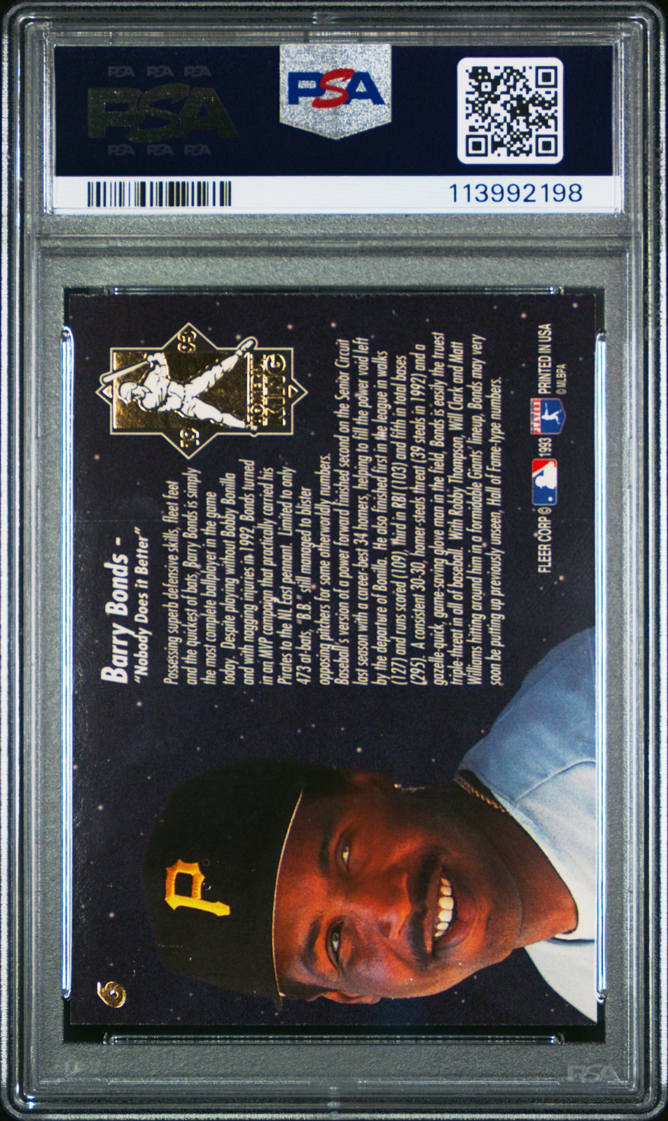 1993 ULTRA HOME RUN KINGS #6 BARRY BONDS PSA 9 view 2