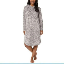 32 DEGREES Heat Women's Hooded Cozy Plush Sleep Lounger Leopard Grey,S/M 