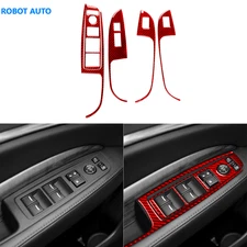 5Pcs Red Carbon Fiber Window Lift Switch Panel Cover Trim For Acura MDX 2014-20