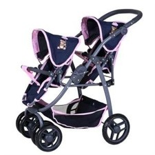 Knorrtoys 16435 - Zwillingspuppenwagen Milo Navy Pink, Sitze verstellbar, klappb