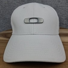 Vintage Oakley Hat Cap FlexFit L/XL White Metal Logo Gascan 2.0 Mens