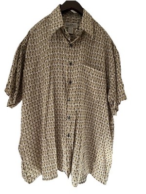 Men s Large Natural Issue Button Down Short Sleeve Shirt Eclectic Grandpa Retro