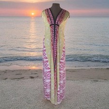 Y2K Boho Maxi Dress, Size M, Sleeveless,Geometric Floral Pattern,multicolorful