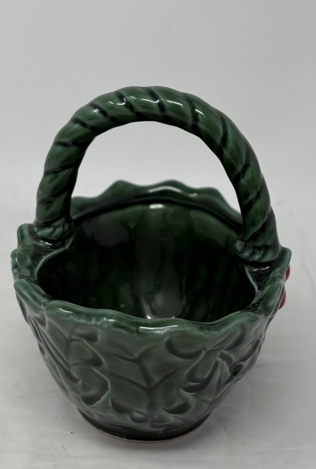 Lefton Green Holly Berry Basket Vintage 1970/71  5"