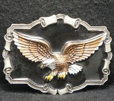 WL15102 GOOD VINTAGE 1983 EAGLE FLYING BIRD ARTWORK MENS PEWTER BELT BUCKLE