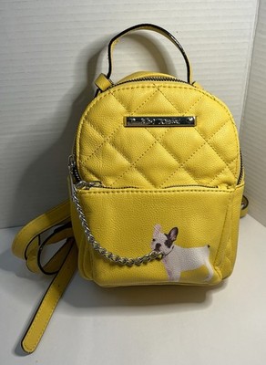 Betsey Johnson French Bulldog Boho Retro Colorful Summer Mini Backpack Yellow