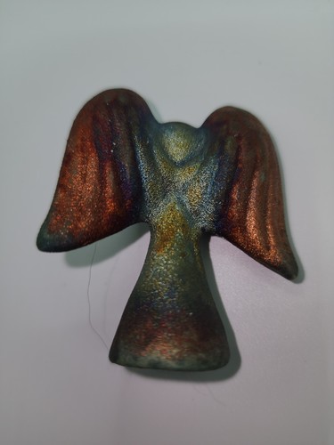 New Raku Pottery Handmade Spirit Angel Holding Red Heart Signed J Diller - Picture 2 of 5
