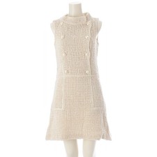 CHANEL 2015 silk COCO Mark Pearl Button Sleeveless Top one piece P46193 Ivory 36