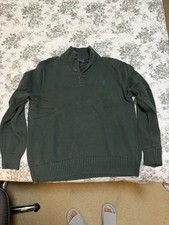 Polo Ralph Lauren Green Mock Neck Knit Pullover Sweater Button Logo Men's L