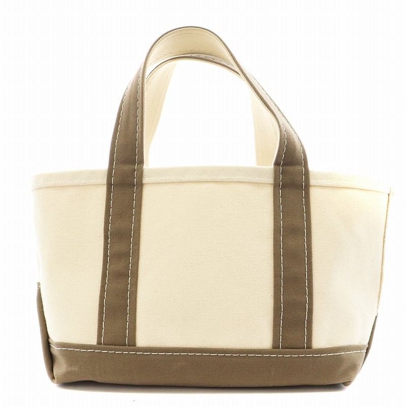L.L.Bean Classic White & Brown Canvas Tote Bag Womens Preowned Handbag
