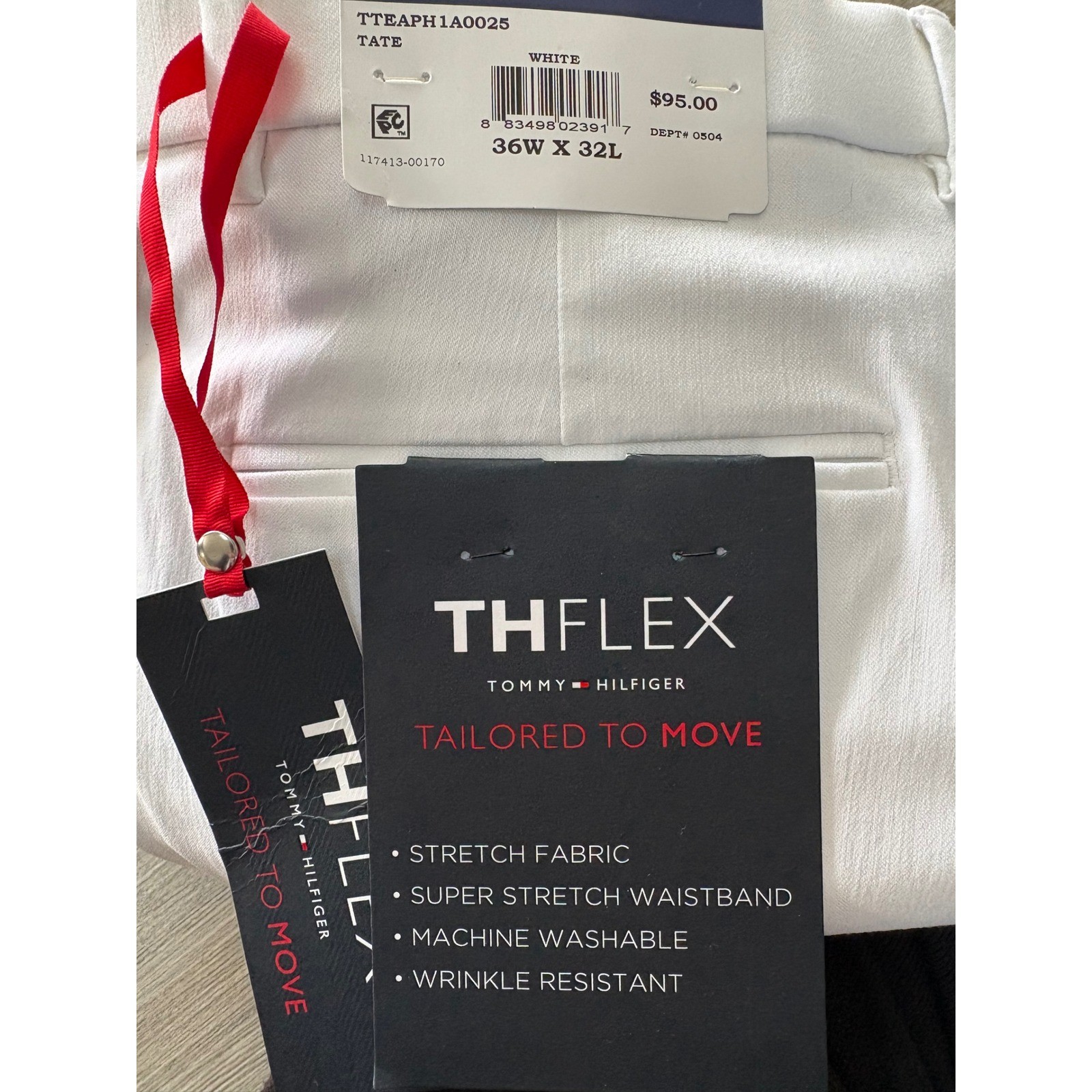 Tommy Hilfiger TH Flex Tate White Dress Pants Mens 36W x 32L Stretch