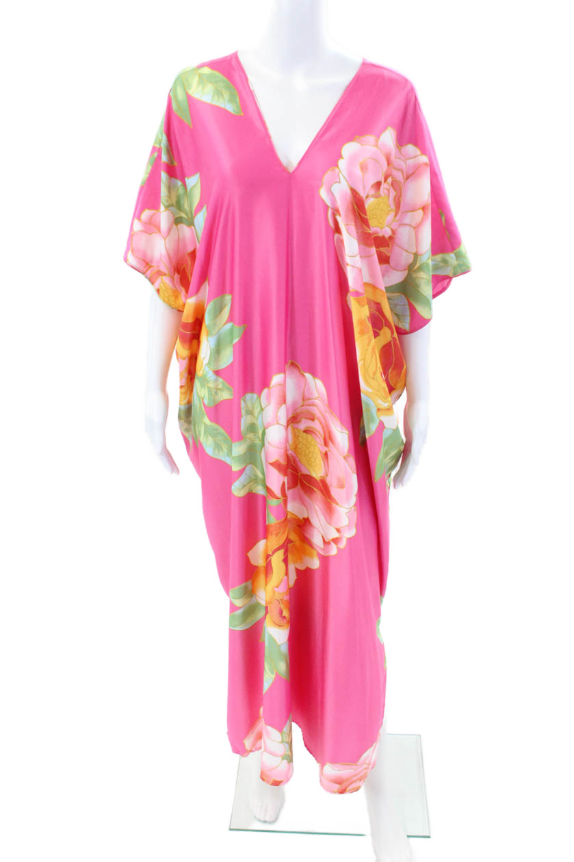 Natori Womens Floral V-neck Cap Sleeve Sleep Dress Pink Size Small
