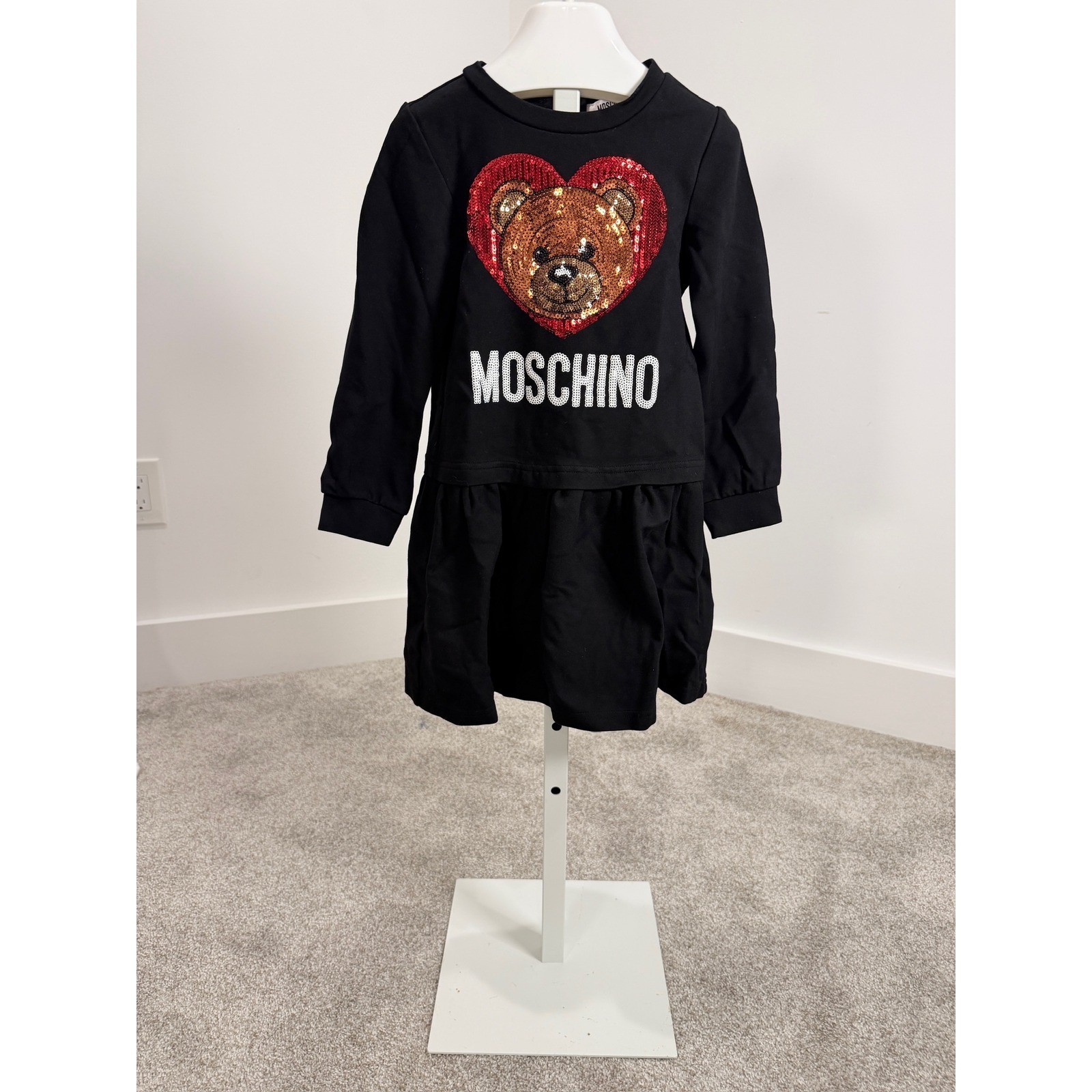 Moschino Kids Black Toy Bear Sequin Heart Dress Size 5 HDV06W LJA02