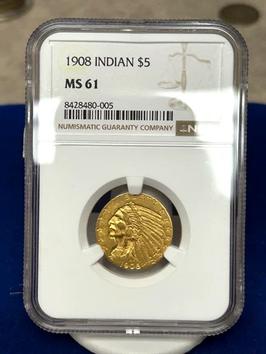1908 $5 Gold Eagle - MS61 - NGC - Nice Coin